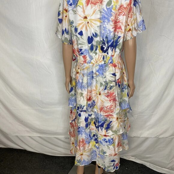 Vince Camuto Women’s Flutter Sleeve Tiered Midi Dress – Summer Swirl Print – L - Picture 6 of 11